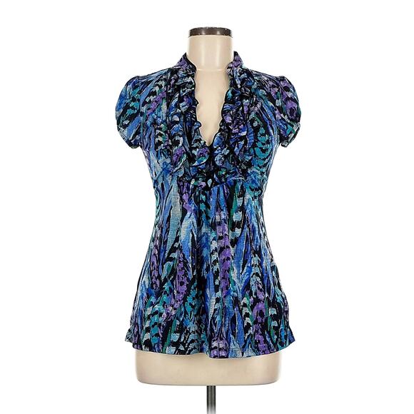 HeartSoul Y2K Baby Doll Ruffle Short Sleeve Top Blue Multi M - Picture 2 of 12